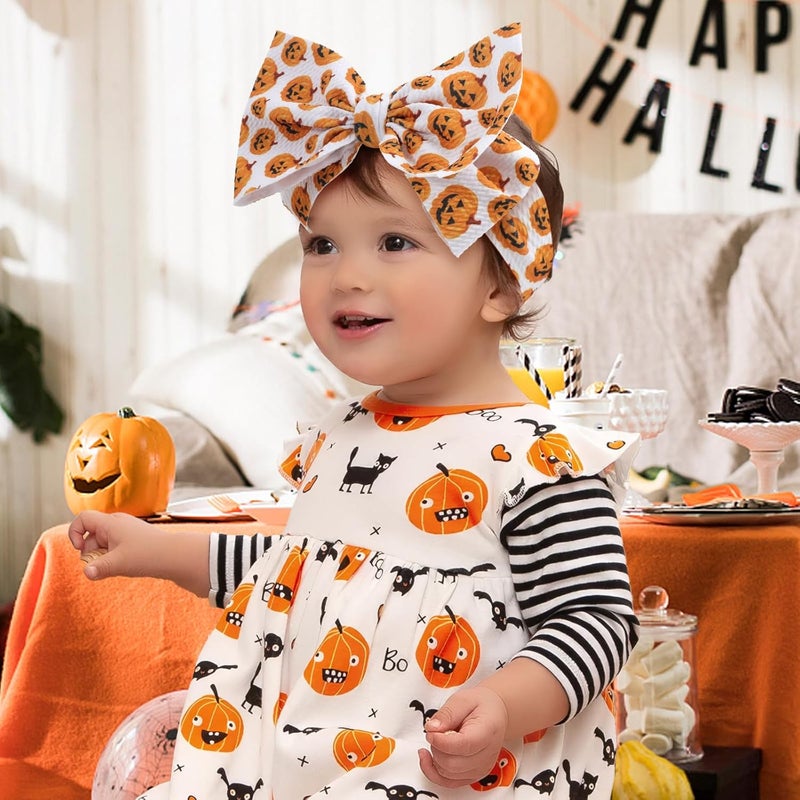 ONENINEDREAM Thanksgiving Headbands Baby Bows Pumpkin Headband Hair Accessories for Girls Nylon Headbands for Toddler Girls Orange Black Newborn Hair Bows - Image 3